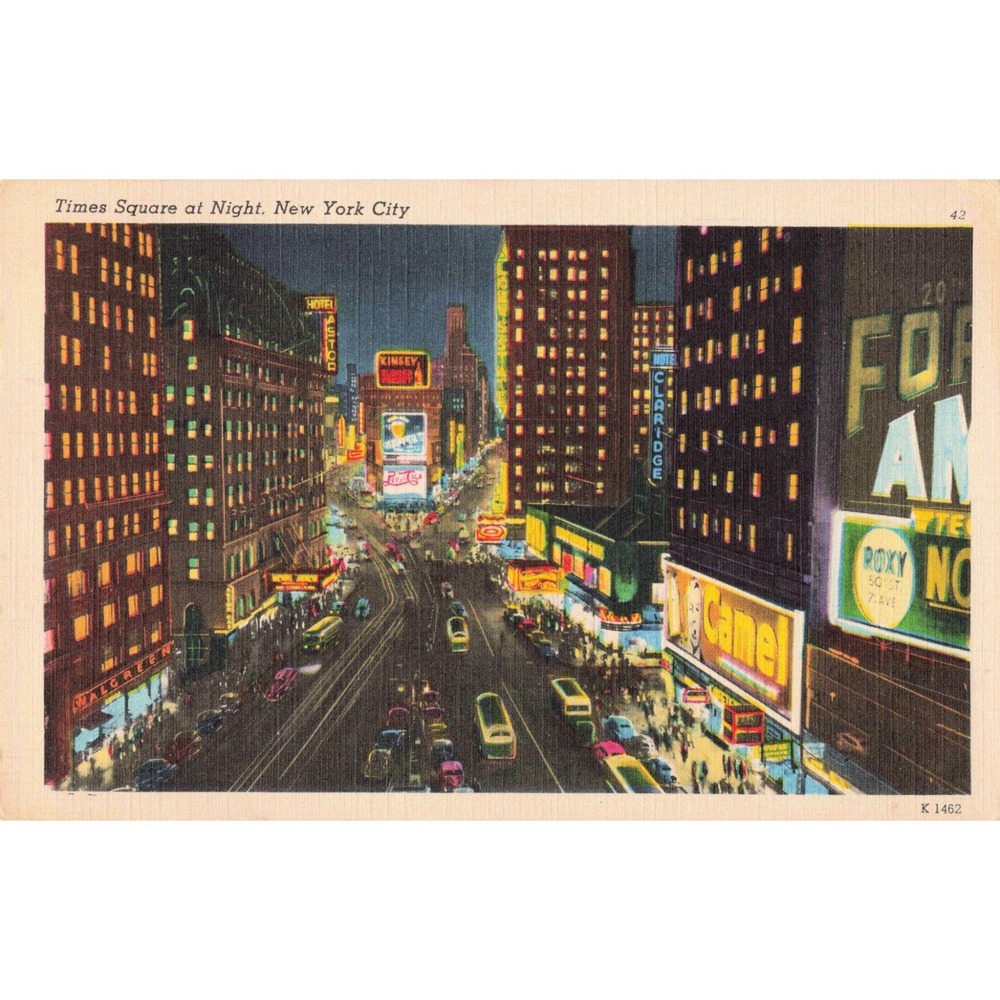 Vintage 1950 Times Square New York City Linen Postcard Night View K1462